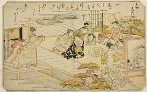 Gra w dopasowywanie muszli, z ilustrowanej książki „Prezenty z odpływu (Shiohi no tsuto)” autorstwa Kitagawa Utamaro