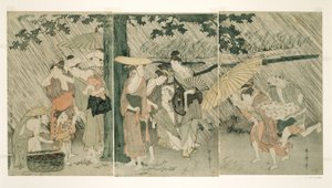 Schronienie przed nagłym deszczem autorstwa Kitagawa Utamaro
