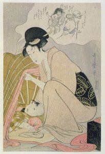 T H Riches 1913. Dziecko mające koszmar, ok. 1801 (odbitka drzeworytowa) autorstwa Kitagawa Utamaro