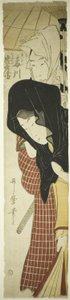Kurtyzana Umegawa i Chubei z firmy kurierskiej (Umegawa, Chubei), ok. 1797 (drzeworyt kolorowy, hashira-e) autorstwa Kitagawa Utamaro