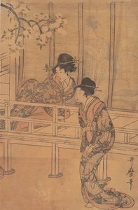 Pani Rokujo odwiedzana przez księżniczkę Aoi, ca. 1805. autorstwa Kitagawa Utamaro