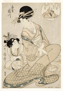 Kurtyzana Takigawa i jej sługa z Ogiya w aluzji do poety, 1800-02 (woodblock) autorstwa Kitagawa Utamaro