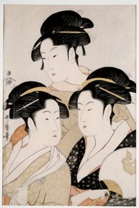 Trzy piękne nasze czasy. Japońska grafika Utamaro Kitagawa (1753 - 1806) styl Ukiyo-E, około 1794. Paryż, Musee Guimet autorstwa Kitagawa Utamaro