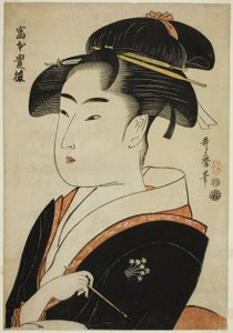 Toyohina Tomimoto, z serii „fa sieci piękności Edo (stara nazwa piękności Edo)” autorstwa Kitagawa Utamaro