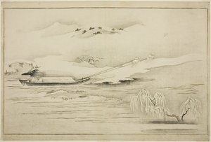 Holowanie barki w śniegu, z albumu The Silver World autorstwa Kitagawa Utamaro