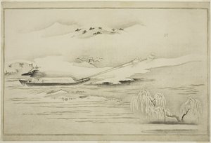 Holowanie barki w śniegu, z albumu The Silver World, 1790 autorstwa Kitagawa Utamaro