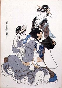 Dwie postacie kobiece (kolorowy drzeworyt) autorstwa Kitagawa Utamaro
