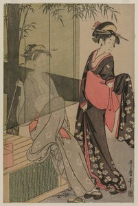Dwie kobiety przy bambusowej niewidomej, ok. 1930 r. 1797 lub 1798. autorstwa Kitagawa Utamaro