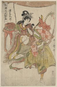 Urashimataro z tryptyku "Zestaw trzech kubków na sake na pierwszy miesiąc" 1800-01 (kolorowy drzeworyt) autorstwa Kitagawa Utamaro