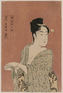 Kobieta wycierająca ręce z cyklu Dziesięć aspektów fizjonomii kobiet, ok. 1930. 1793. autorstwa Kitagawa Utamaro
