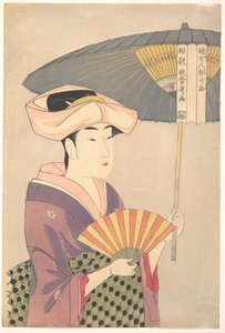 Kobieta trzymająca parasolkę, z cyklu Dziesięć typów w fizjonomicznym studium kobiet, c. 1793 autorstwa Kitagawa Utamaro