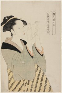 Kobieta czytająca list, z serii Dziesięć klas kobiecej fizjonomii (Fujo ninso juppon) (Fumi yomu onna) autorstwa Kitagawa Utamaro