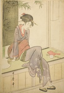 Kobieta siedząca na werandzie autorstwa Kitagawa Utamaro