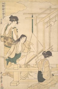 Kobiety Tkające Tkaniny Jedwabne, ca. 1800. autorstwa Kitagawa Utamaro