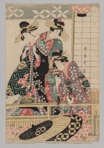 Yoshiwara Kobiety patrzące na ulicę na wiosnę autorstwa Kitagawa Utamaro
