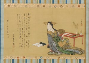 Prostytutka siedząca przy biurku, okres Edo, 1806, szósty miesiąc.