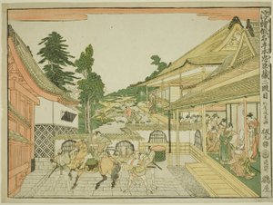 Akt II (Nidanme), z serii „Perspektywiczne obrazy magazynu lojalnych wiernych (Uki-e kanadehon Chushingura)” autorstwa Kitao Masayoshi