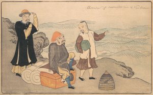 Grupa trzech Chińczyków na klifie nad morzem, 1789.