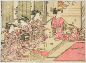 Kurtyzany Kiriyi, z książki „Zwierciadło pięknych kobiet z dzielnic przyjemności (Seiro bijin awase sugata kagami),” tom. 2 autorstwa Kitao Shigemasa