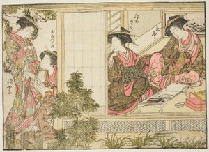 Kurtyzany Oebuji, z książki „Zwierciadło pięknych kobiet z dzielnic przyjemności (Seiro bijin awase sugata kagami),” tom. 2