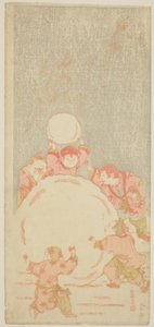 The Big Snowman, ok. 1764 (kolorowy drzeworyt; mizu-e hoosoban) autorstwa Kitao Shigemasa