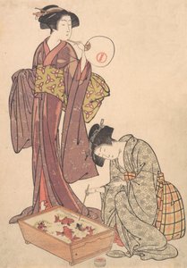 Dwie kobiety karmiące ryby, 1739-1820. autorstwa Kitao Shigemasa