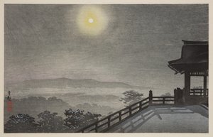 Cool Moon Evening w Kiyomizudo we wschodniej stolicy (T?to Kiyomizud? hiya tsukiyo) (kolorowy drzeworyt) autorstwa Kiyochika Kobayashi