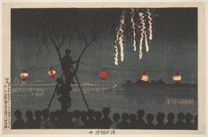 Fajerwerki w Ikenohata (wzdłuż rzeki Sumida, Tokio)