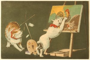 Koty i płótno autorstwa Kiyochika Kobayashi