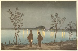Noc na rzece Sumida autorstwa Kiyochika Kobayashi