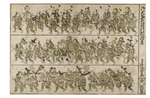 Procesja strażacka Daimyo, ok. 1740-49 (drewnoblok na papierze) autorstwa Kiyohiro Torii