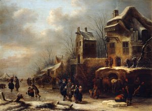 Lodowisko na rzece, 1665 autorstwa Klaes Molenaer