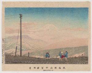 Widok góry Fuji z gór Hakone, naszkicowany o godzinie 3 nad ranem na początku stycznia 1881 r. (kolorowy drzeworyt) autorstwa Kobayashi Kiyochika