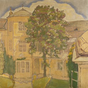Kwitnące drzewo kasztanowe w ogrodzie; Bluhende Kastanienbaum im Garten, autorstwa Koloman Moser
