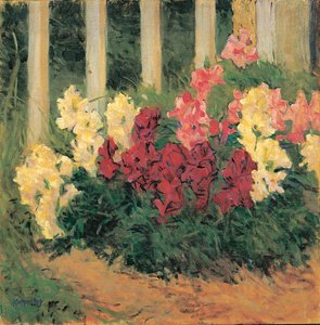 Blumenstrauch vor Gartenzaun - Kwiaty przed ogrodzeniem ogrodu ... (olej na płótnie) autorstwa Koloman Moser