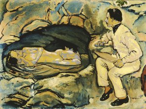 Autoportret, rysunek z syreną w grocie skalnej, 1914. autorstwa Koloman Moser