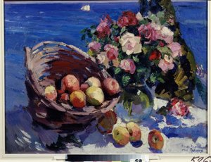 Gurzuf, Ukraina (Gurzuf). Martwa natura z kwiatów i owoców nad morzem Obraz Konstantina Aleksiejewicza Korowina (Constantin Korovin) (1861-1939), olej na płótnie autorstwa Konstantin Alekseevich Korovin