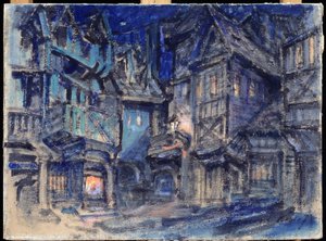 Scenografia do baletu Esmeralda Antona Simona (1851-1916) (Scenografia do baletu Esmaralda A.Simona). Praca Konstantina Aleksiejewicza Korowina (Constantin Korovin) (1861-1939), tempera na tekturze autorstwa Konstantin Alekseevich Korovin