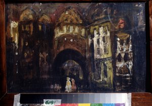 Scenografia do opery Faust Charlesa Gounoda (Scenografia do opery Faust C. Gounoda). Praca Konstantina Aleksiejewicza Korovina (Constantin Korovin) (1861-1939), gwasz na tekturze autorstwa Konstantin Alekseevich Korovin