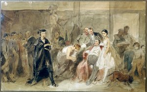 Za kurtyną w teatrze pańszczyźnianym - Praca Konstantina Aleksandrowicza Trutowskiego (Troutovsky) (1826-1893) - Za kurtyną w teatrze pańszczyźnianym - Akwarela na papierze - Sztuka rosyjska