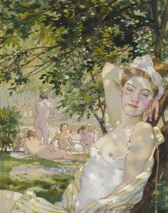 Kąpiący się w słońcu, 1930 (akwarela i body na papierze)