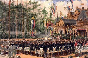Album koronacyjny cara Aleksandra III Rosji (1845-1894) i cesarzowej Marii Fiodorowny (Dagmar Danii) (1847-1928) - Święto koronacyjne w Sokolnikach (Z albumu koronacyjnego) Konstantina Apollonowicza Sawickiego (Konstantin Apollon)
