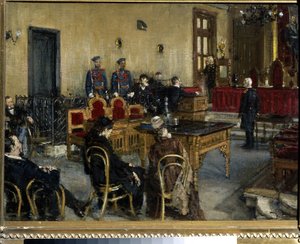 Oczekiwanie na werdykt. Obraz Konstantina Apollonowicza Sawitskiego (1844-1905), olej na płótnie