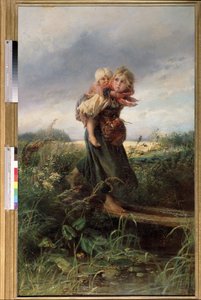 Dzieci uciekające przed burzą. Obraz Konstantina Jegorowicza Makowskiego (Constantin Makovsky) (1839-1915), olej na płótnie autorstwa Konstantin Egorovich Makovsky