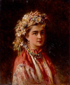 Młoda dziewczyna z girlandą kwiatów autorstwa Konstantin Egorovich Makovsky