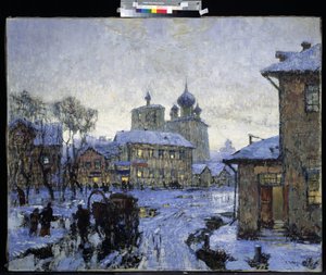 „Odwilż” Krajobraz rosyjskiej wsi pod koniec zimy. Obraz Konstantina (Constantina) Gorbatowa (1876-1945) 1910 Muzeum Sztuki im. M. Kroshitsky