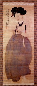 Art Coreen: Portret gejszy (koreańska dziewczyna w stroju gejszy). Druk z 1758 r. Ze zbiorów prywatnych. autorstwa Korean School