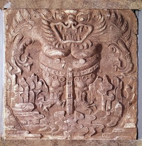 Art coreen: szara cegła z terakoty przedstawiająca potwora. Królestwo Paekche (lub Paikchei lub Baekje), Korea. VII wiek. Muzeum Narodowe Korei autorstwa Korean School