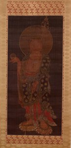 Bodhisattwa Ksitigarbha (Jijang bosal), koniec XIII lub początek XIV wieku (atrament, kolor i złoto na jedwabiu)