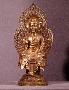 Coreen Art: Złota statuetka Buddy. Okres Silla, VIII-X wiek. Muzeum Narodowe Korei autorstwa Korean School